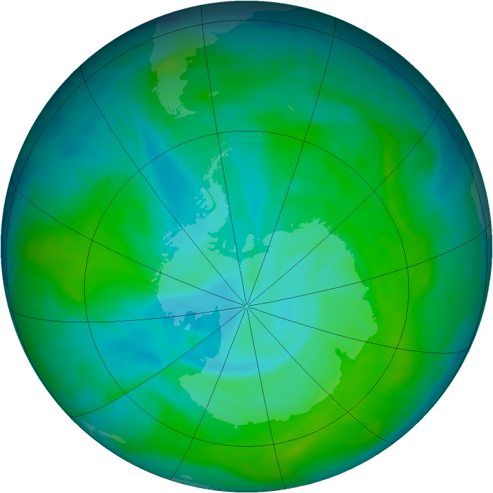 Antarctic ozone map for 31 December 2014